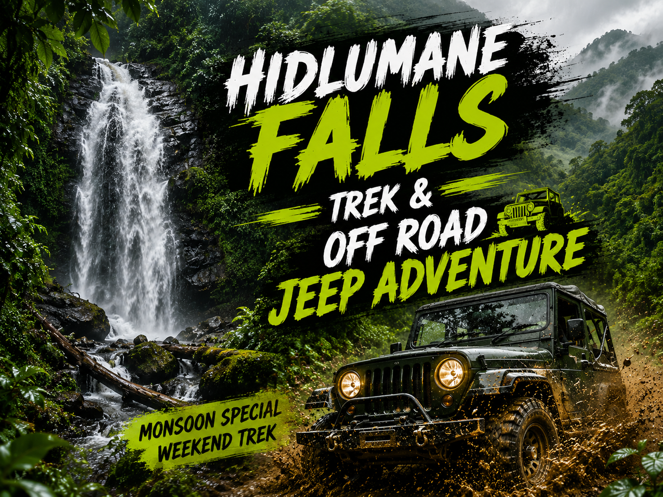 MONSOON SPECIAL – HIDLUMANE FALLS TREK & OFF-ROAD JEEP ADVENTURE poster