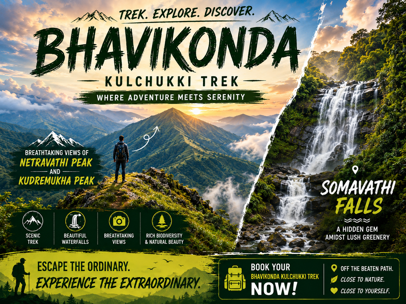 Bhavikonda Trek and Somavathi waterfalls exploration poster